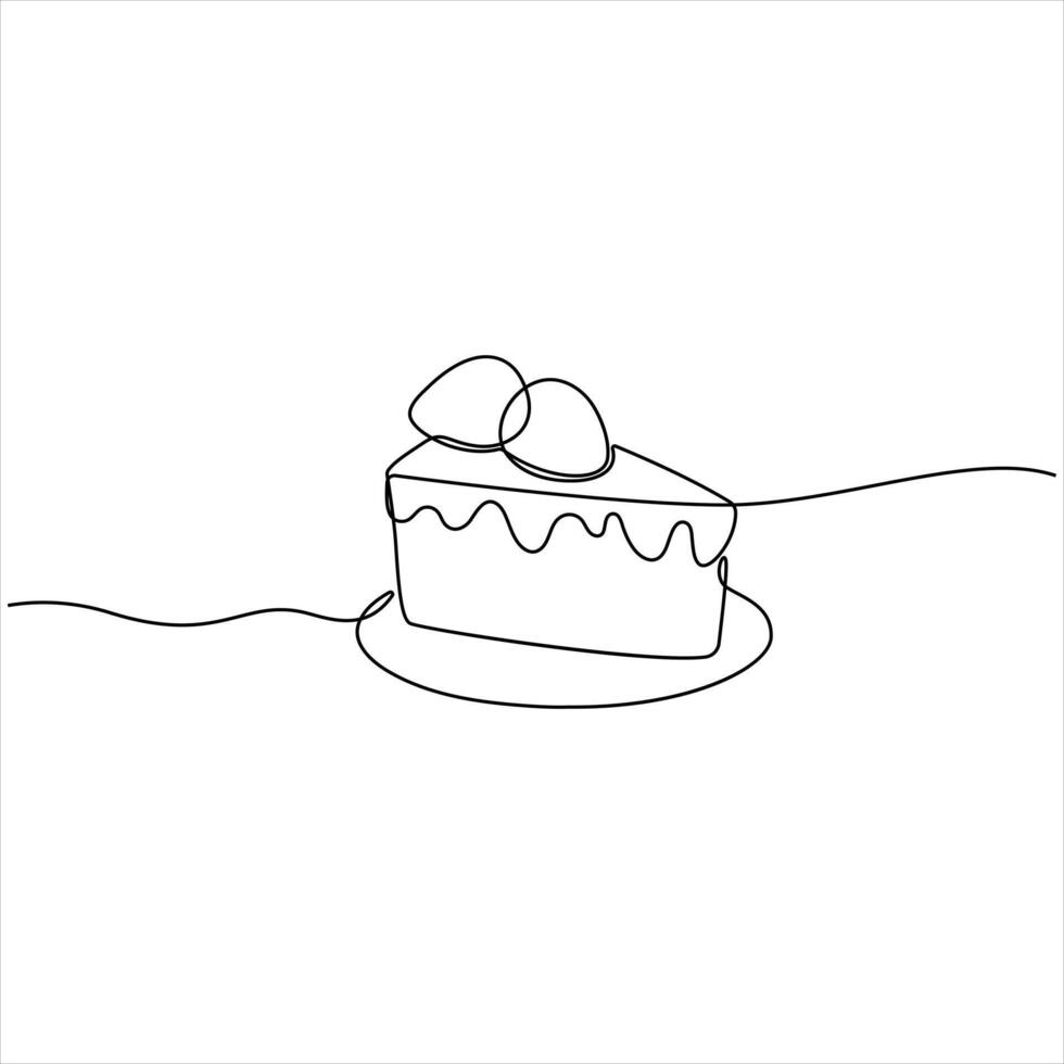Single continuous Line Cake Slice Drawing line art vector