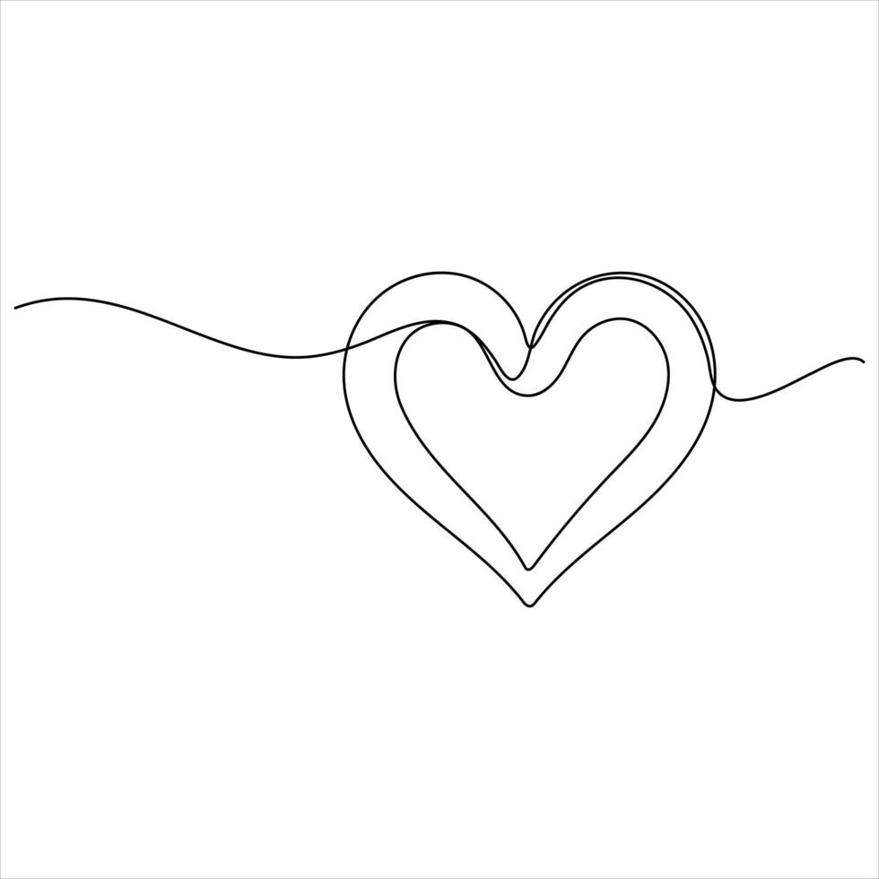 Single line continuous drawing of love sign with heart minimalist of love concept outline style illustration vector