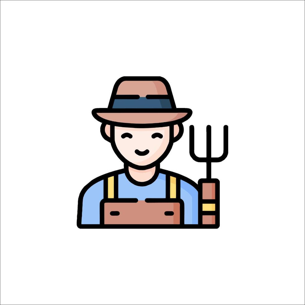 Farmer with hat and pitchfork icon vector