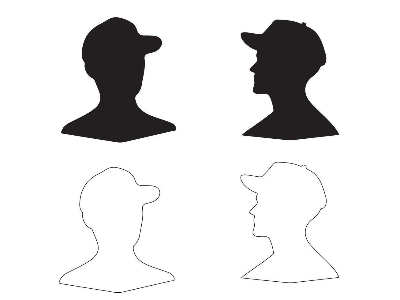 male portraits, silhouettes, avatars or profiles of unknown anonymous people. Man, people, African American. Black and white illustration. All objects are isolated. vector