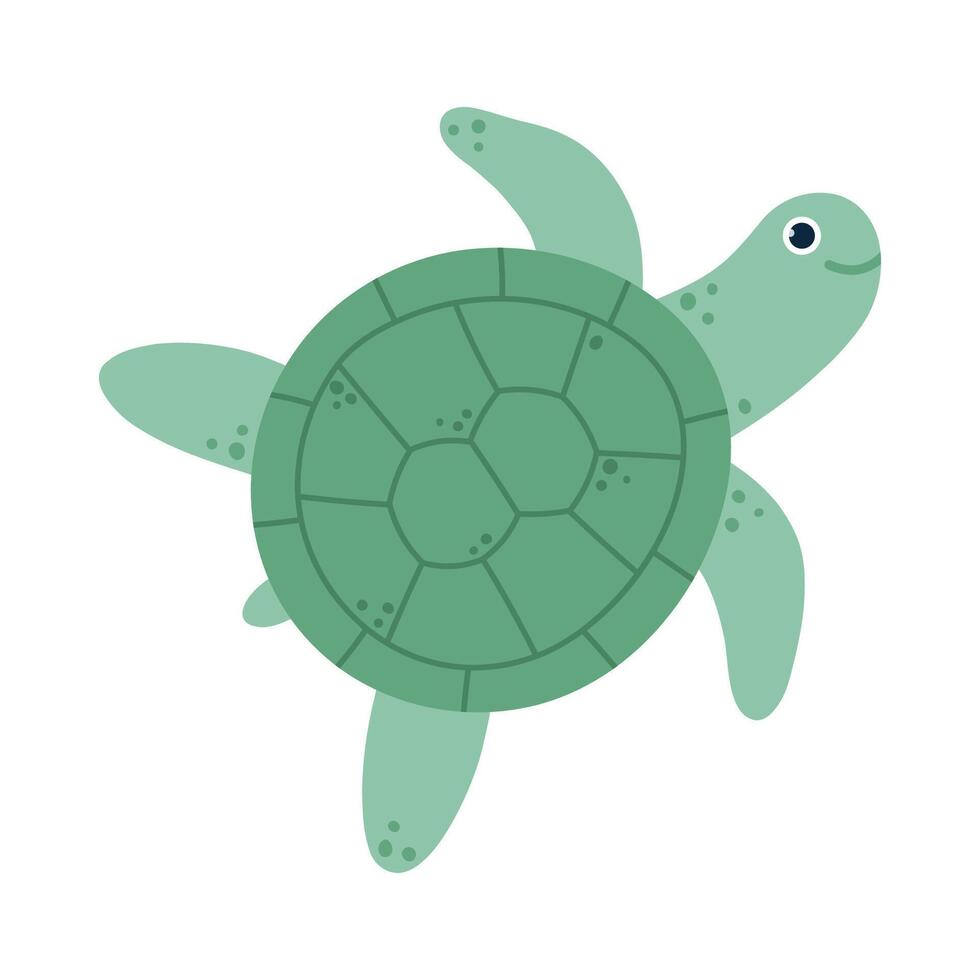 Kawaii green shell turtle character. Happy sea animal. Flat isolated illustration vector