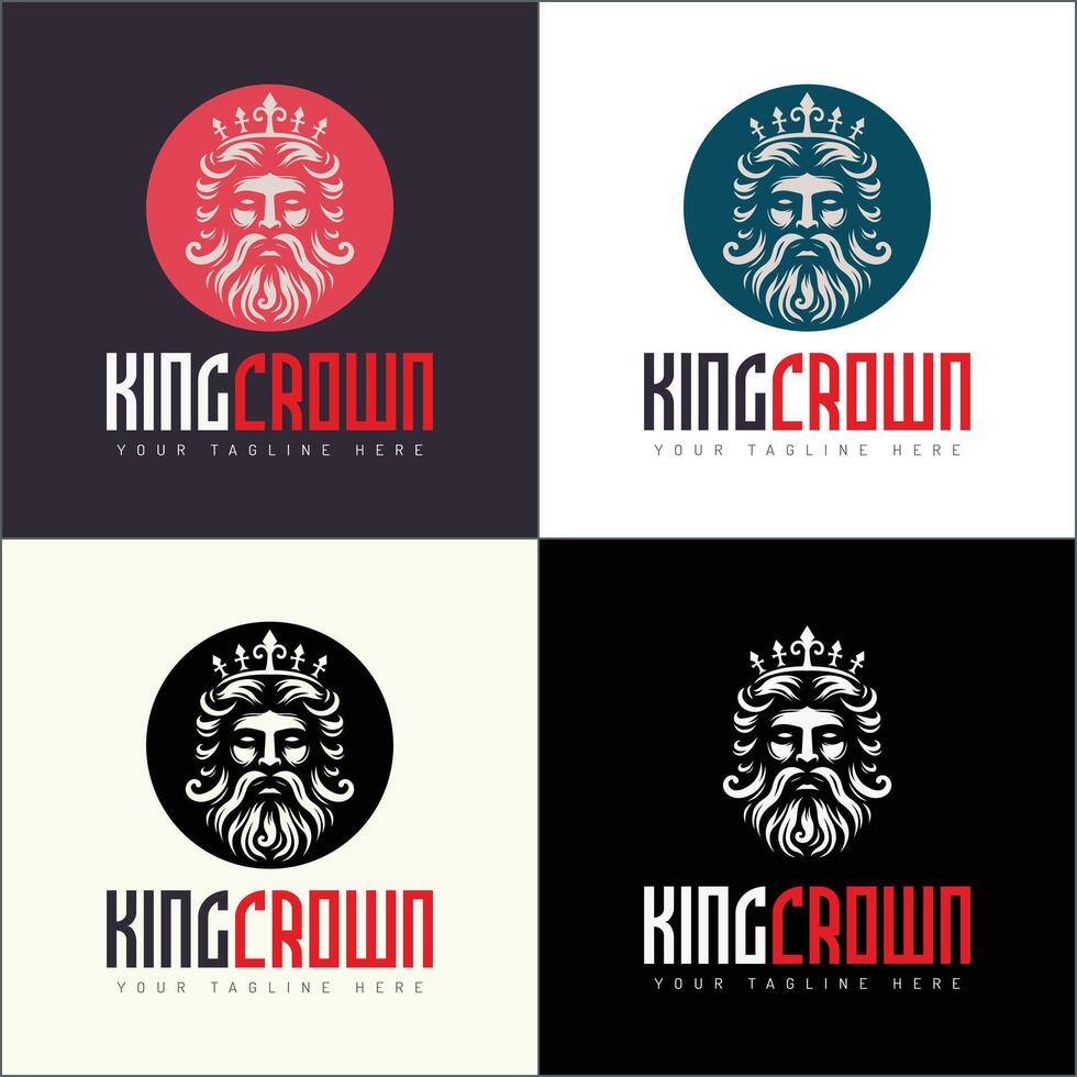 King Crown face head logo set design template vector