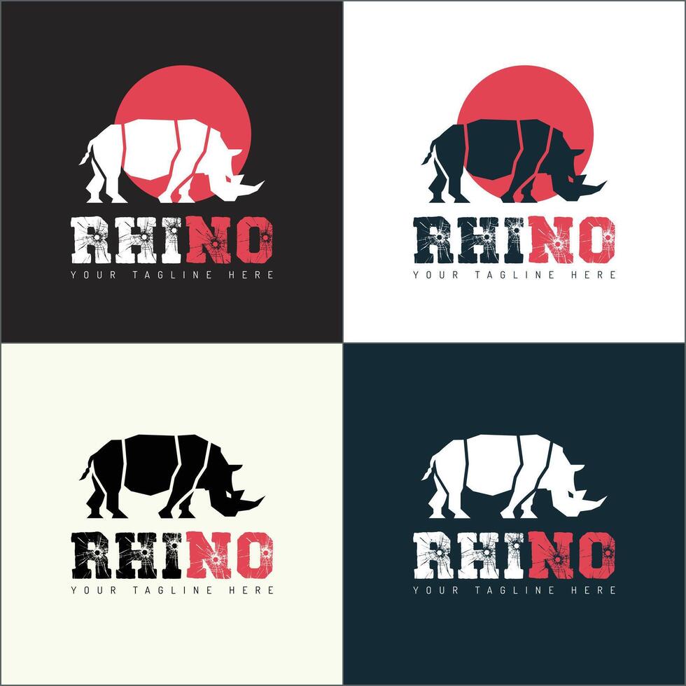 Rhino rhinoceros logo set silhouette template design vector