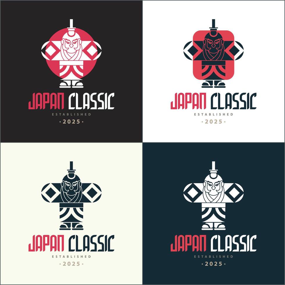 Japan Classic Mens Kimono silhouette logo set template design vector