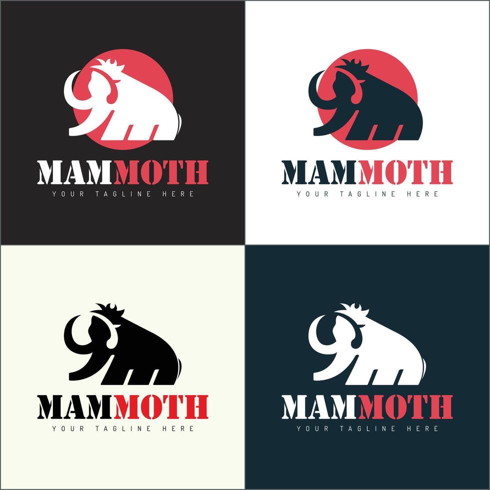 Mammoth letter M initial elephant logo set silhouette template design vector