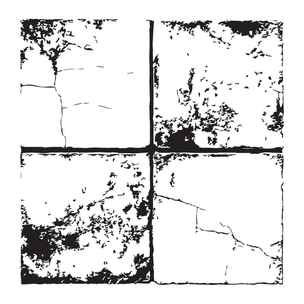 four square tiles with cracks and paint on them vector