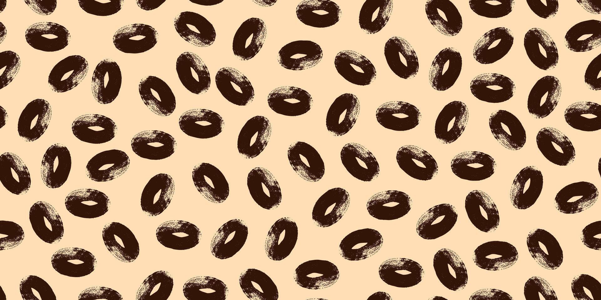 Hand Drawn Dots in Seamless Pattern, Circular Doodle and Grunge Ovals. Brushstroke circles with grungy texture, playful background with black dots vector