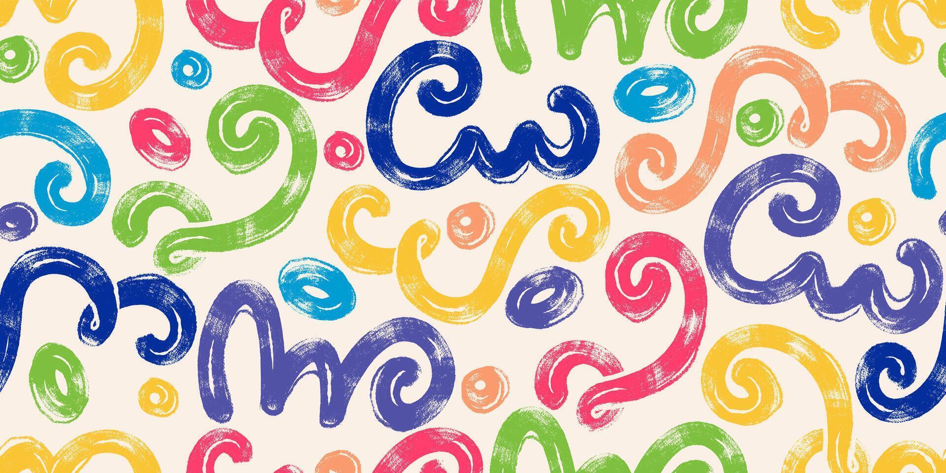 Bold Grunge Brush Marker Lines Seamless Pattern. Colorful abstract curvy and squiggle forms. Wavy ornaments isolated on white background vector