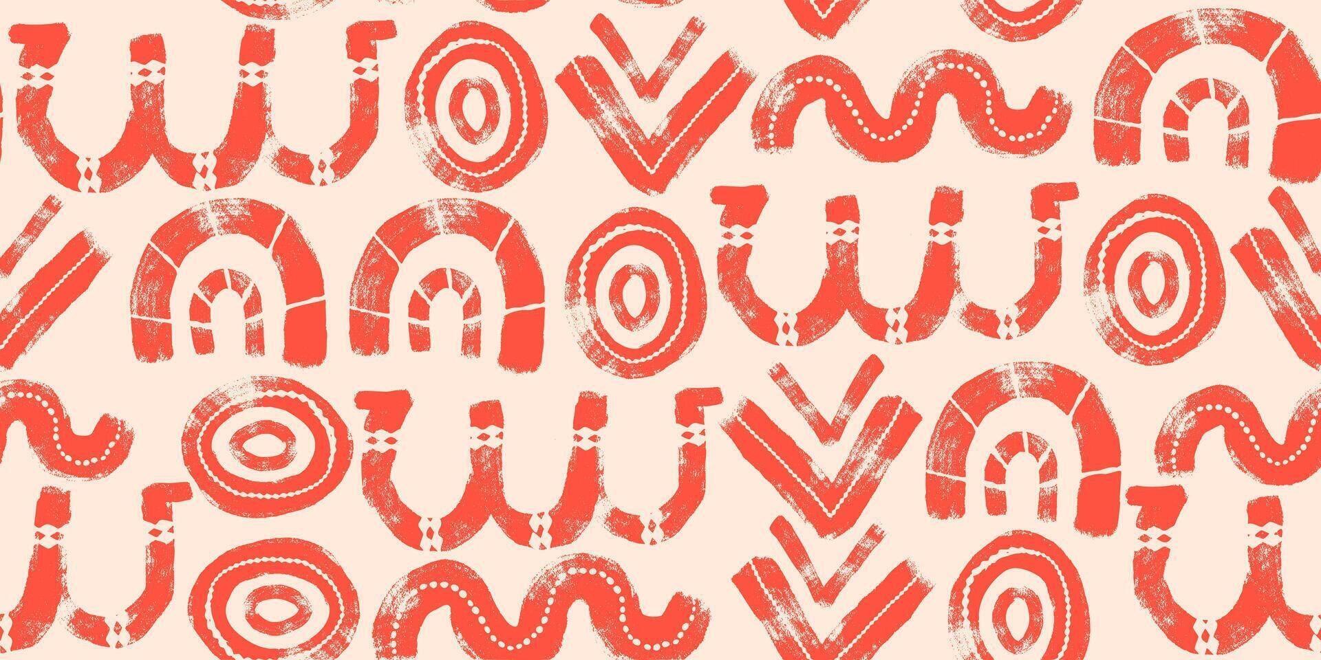 Bold Abstract Geometric Shapes Hand Drawn with Pink Color in Seamless Pattern. Circular doodle simple basic forms isolated on cream background vector