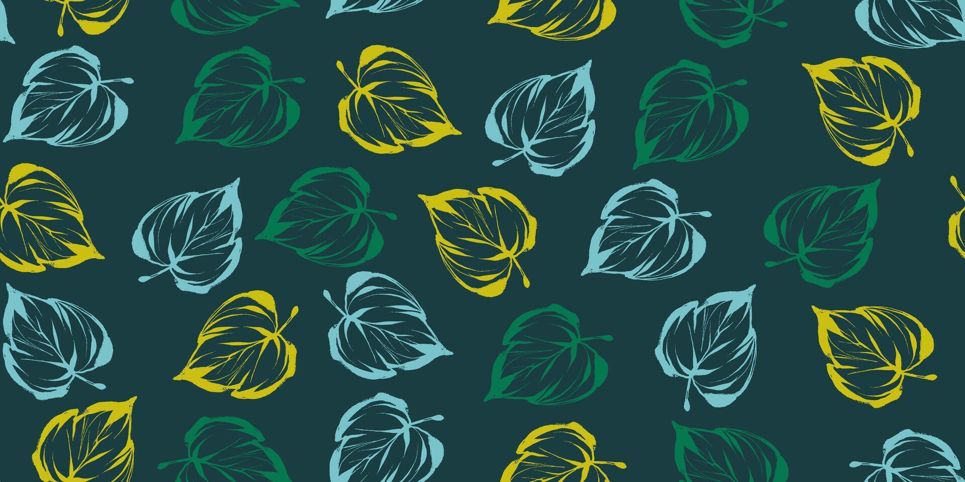 Hand Drawn Seamless Pattern with Grunge Leave. Monochrome and elegant botanical foliage background. Seamless design perfect for wrapping paper, wallpapers, print, fashion vector