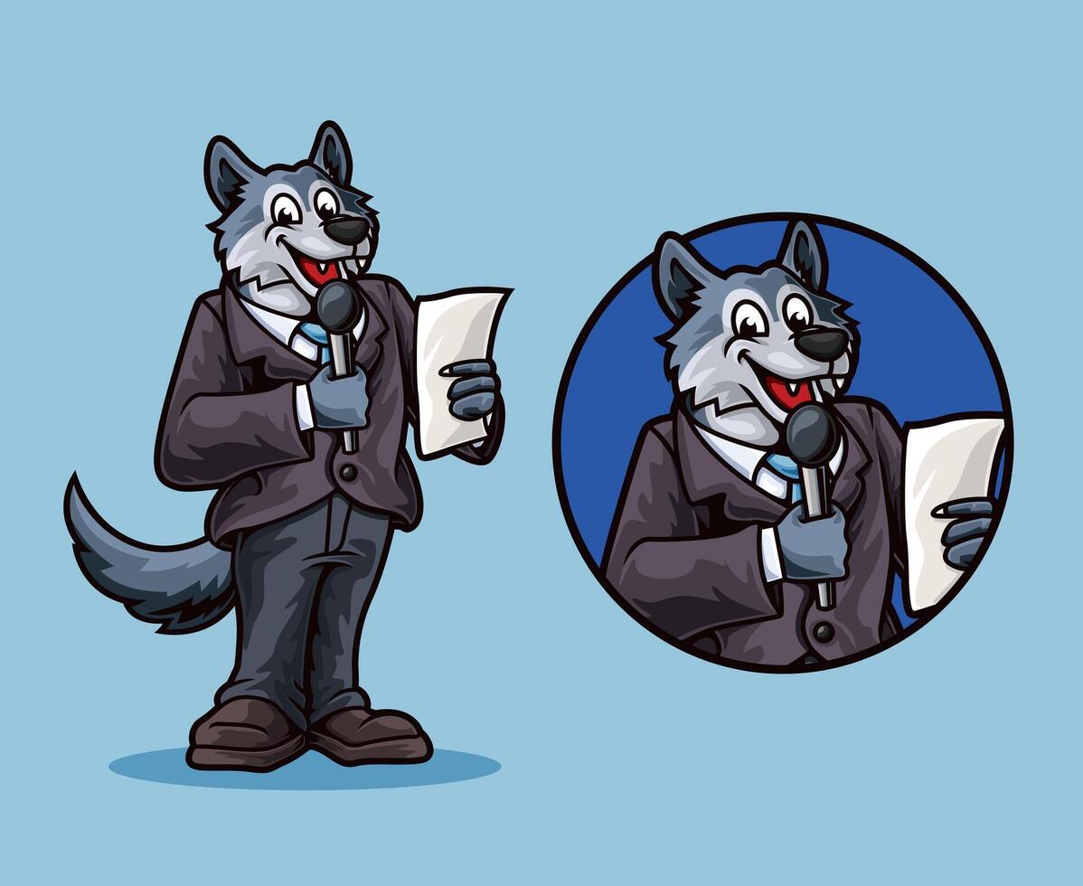 Wolf Broadcaster Mascot Design vector