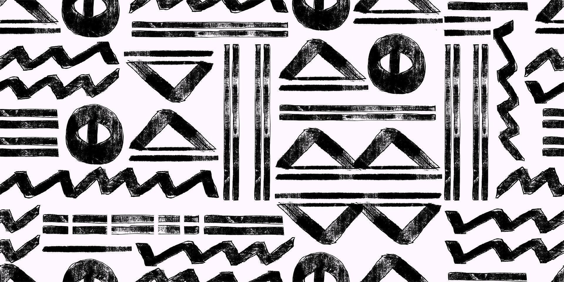 Contemporary Abstract Geometric Seamless Pattern with Simple Basic Shapes with Subtle Grunge Texture. Modern bold brushstrokes in repeatable background vector