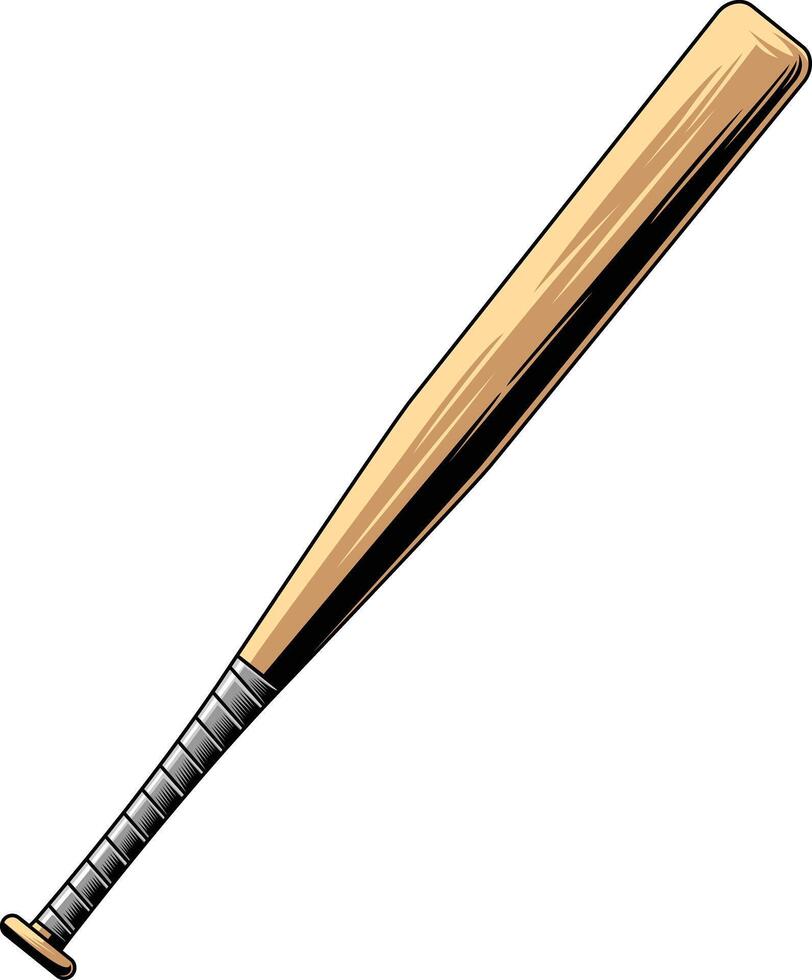 Baseball Bat Illustration With Classic Wooden Design And Black Grip vector