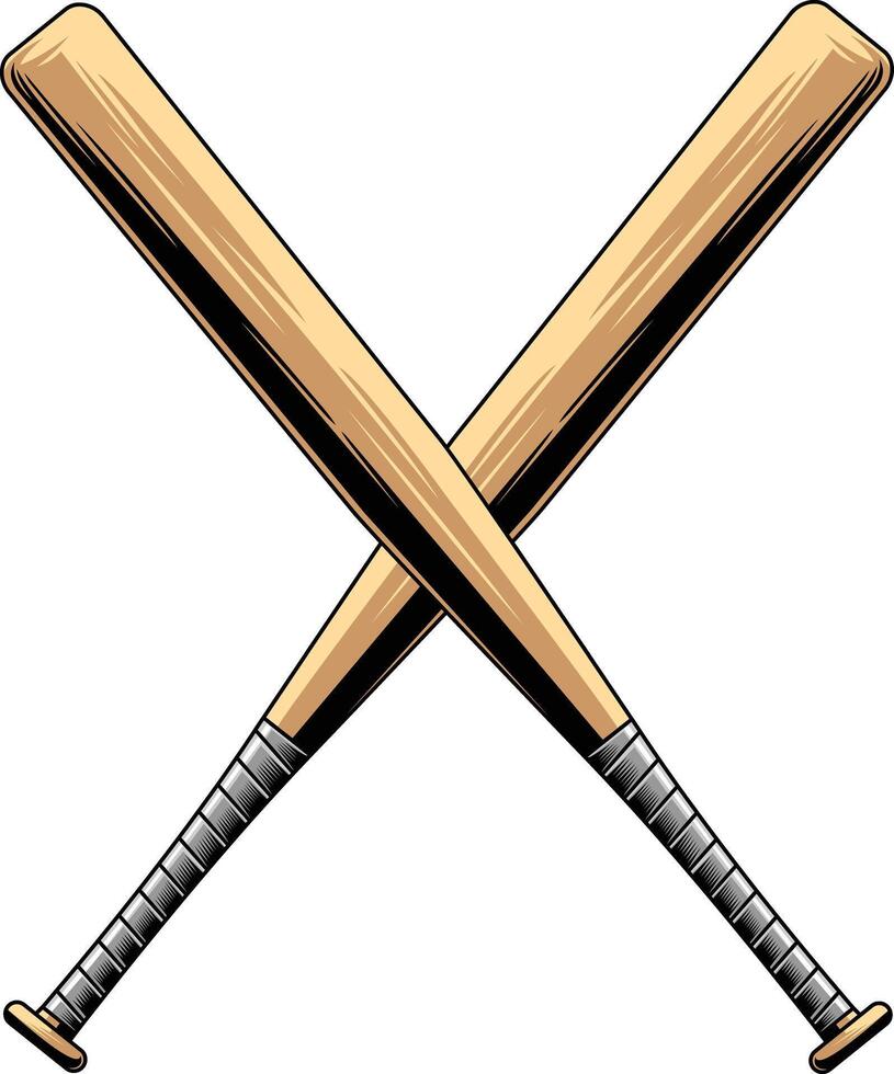Crossed Baseball Bats Illustration With Classic Wooden Design vector