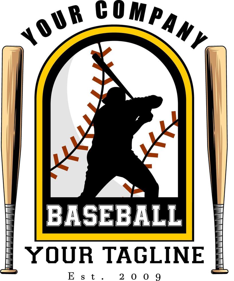 Baseball Logo Design Template With Batter Silhouette, Bats, And Text Elements vector