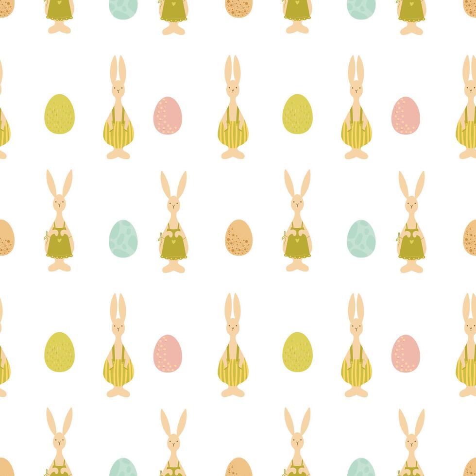 Easter seamless pattern, bunnies and eggs seamless pattern vector