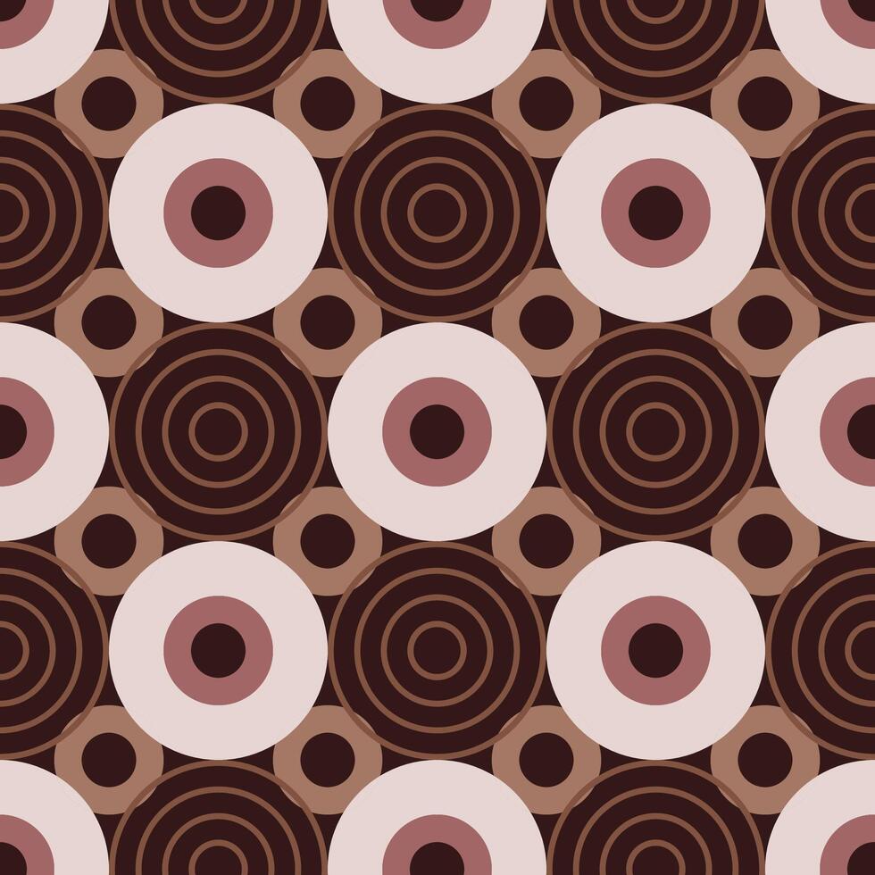 Seamless pattern of circles in mid-century modern style with color Mocha Mousse vector