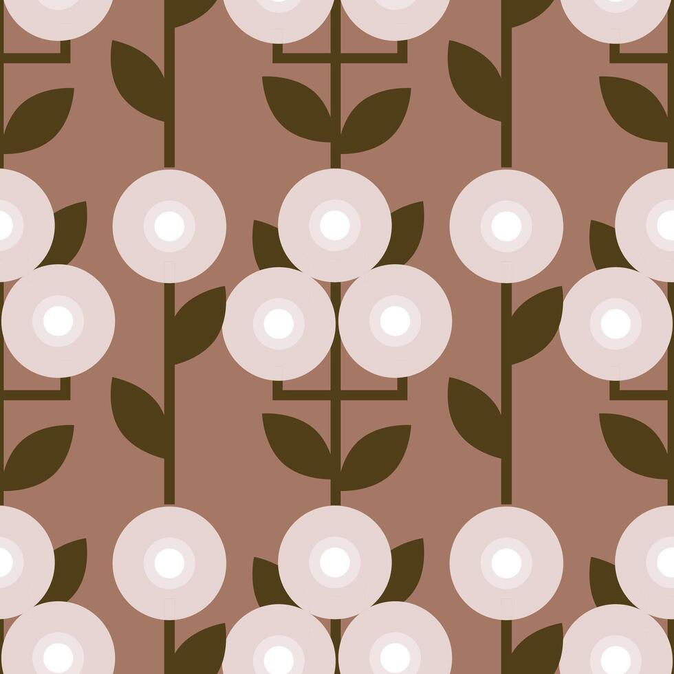 Retro seamless pattern of simple geometric flowers in mid-century modern style vector