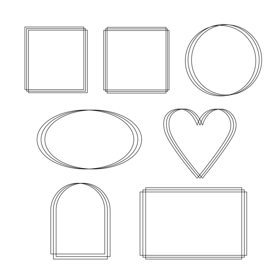 Thin elegant geometric frames set, simple hand drawn outline collection in art deco style for festive celebration design, wedding, birthday, invitations, other important occasions vector