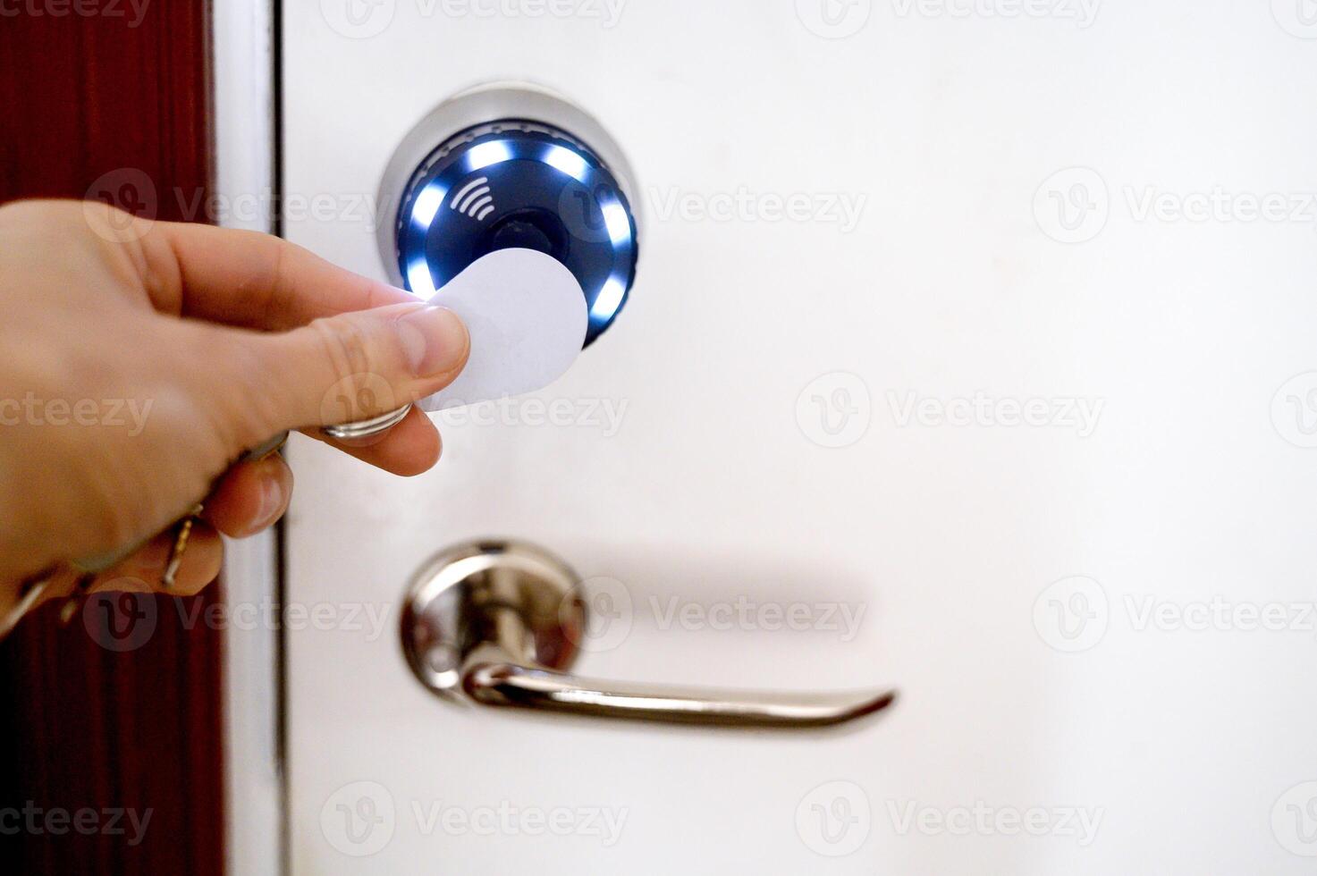 A hand with keys opening a digital door lock photo