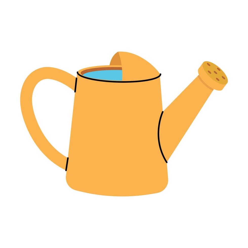 Bright yellow watering can with water ready for gardening use in a vibrant outdoor space vector