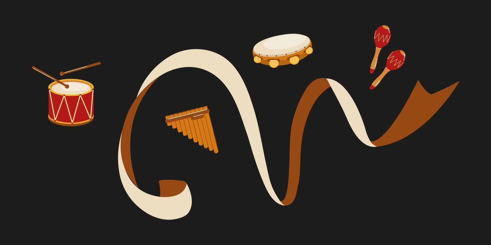 Musical instruments and rhythms create vibrant harmony in colorful design vector