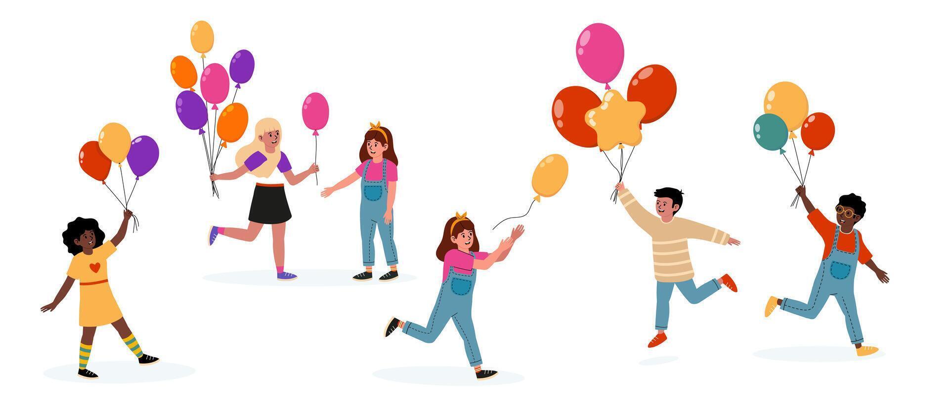Joyful kids celebrating with colorful balloons during a festive gathering vector