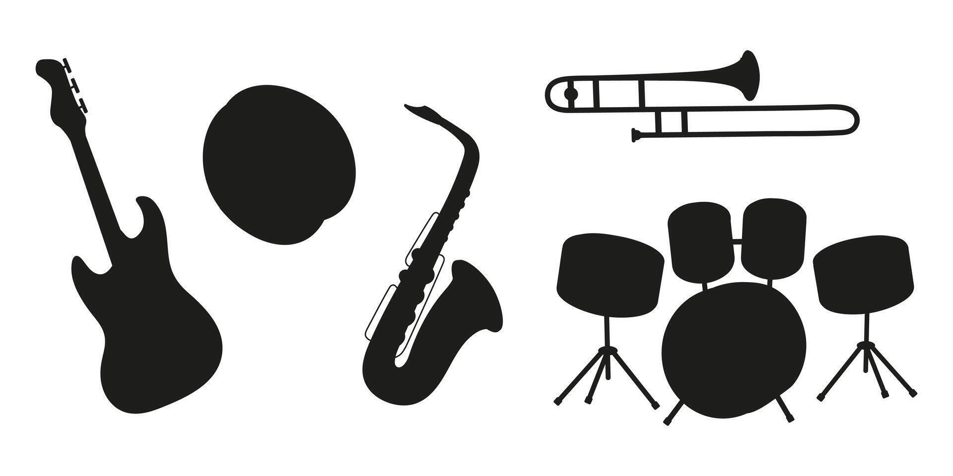 Silhouettes of musical instruments showcasing a diverse band setup in a creative design vector