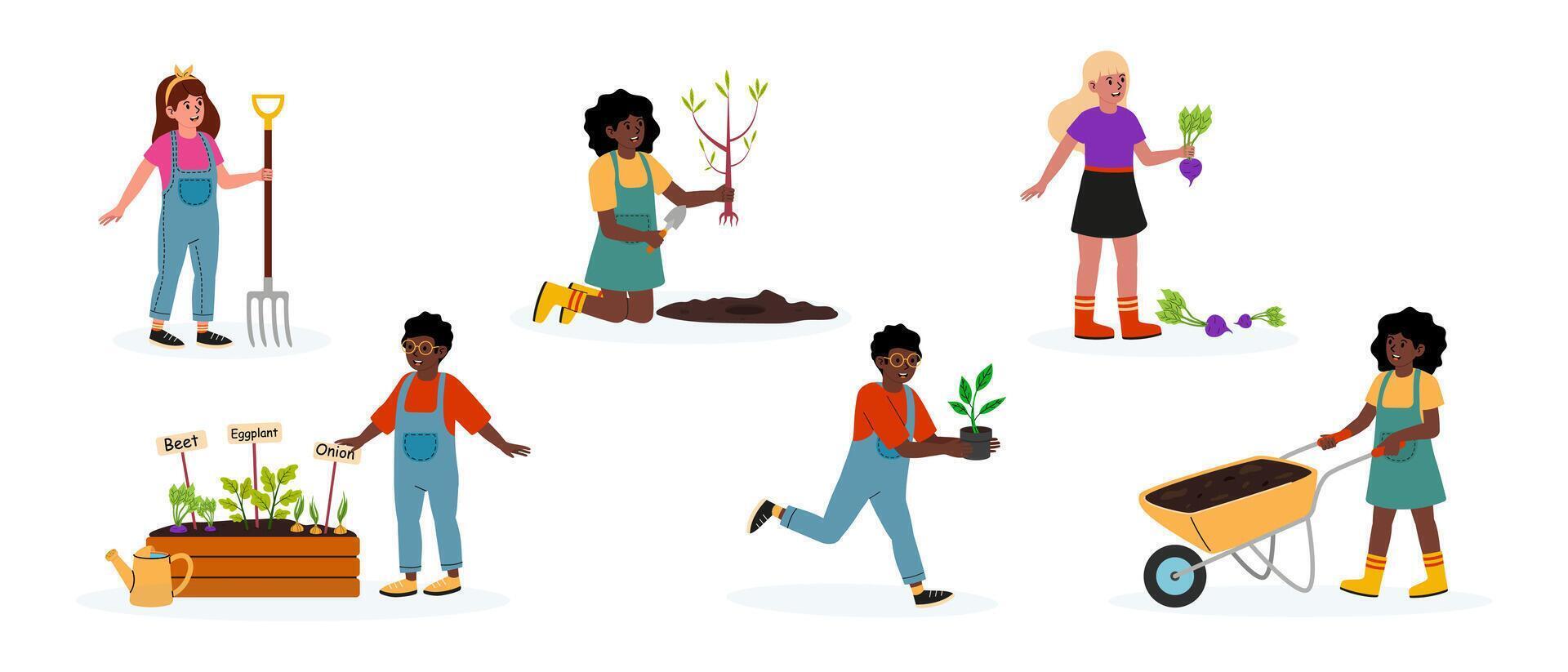 Community gardening day brings together enthusiastic volunteers to plant and nurture vegetables vector