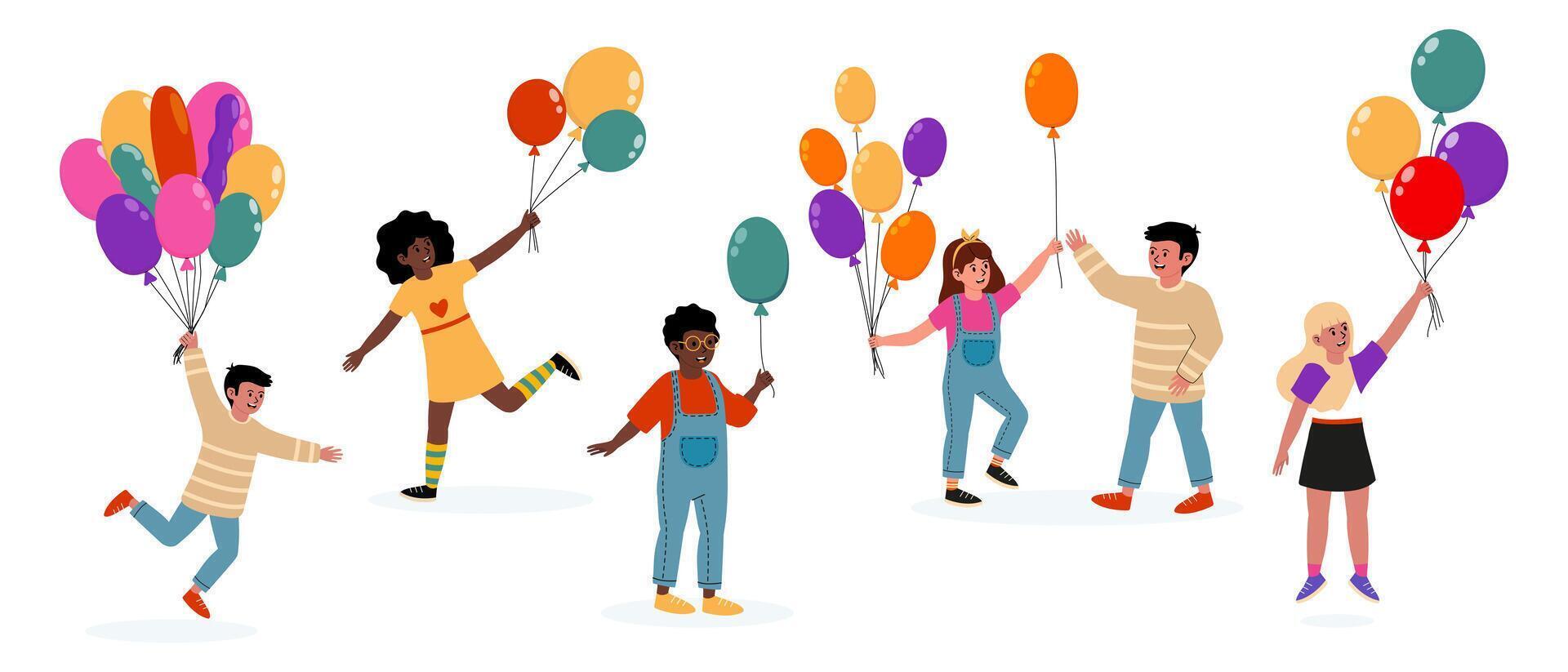 Kids celebrating with colorful balloons in a cheerful outdoor gathering vector