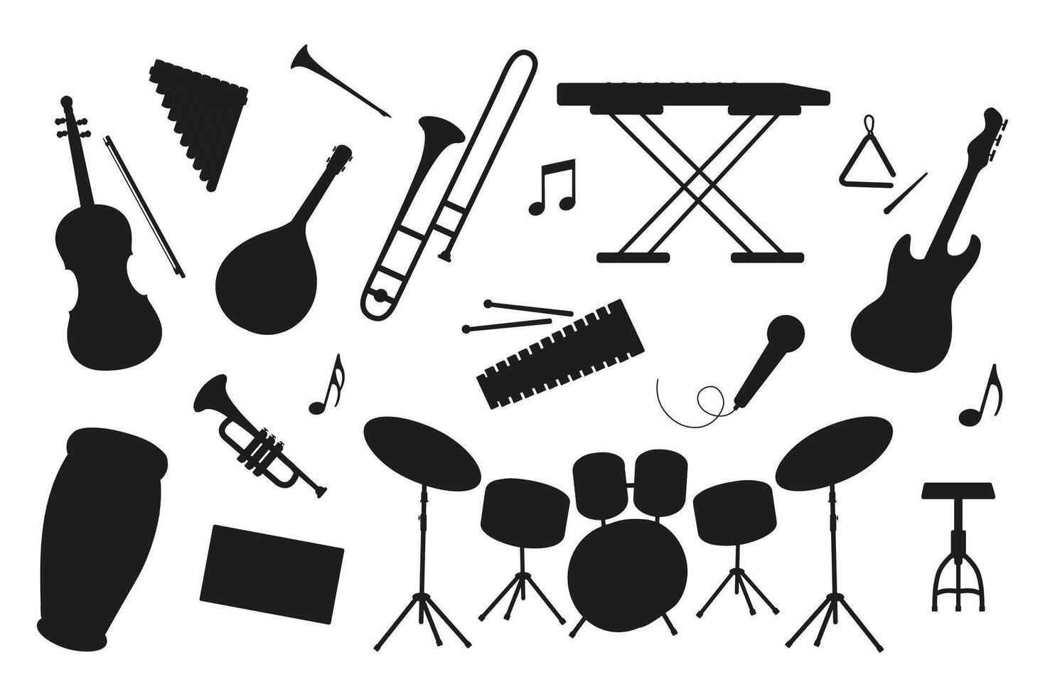 Various musical instruments arranged creatively on a simple background vector