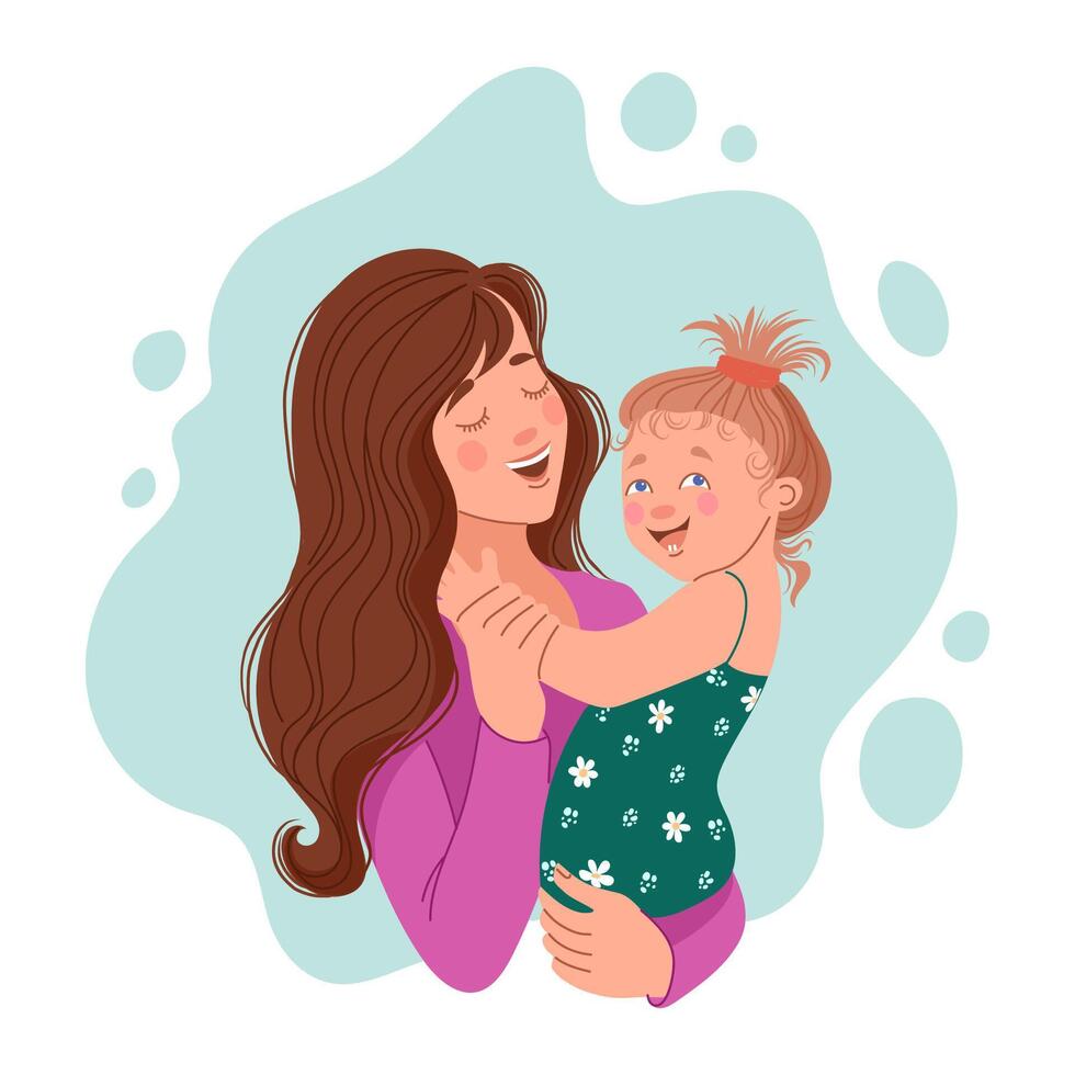 Funny mom with her little daughter in her arms. vector