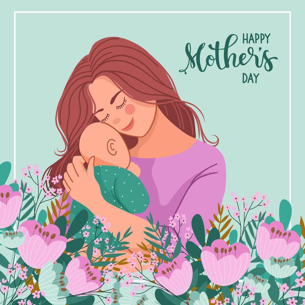Square banner with a woman and a child vector