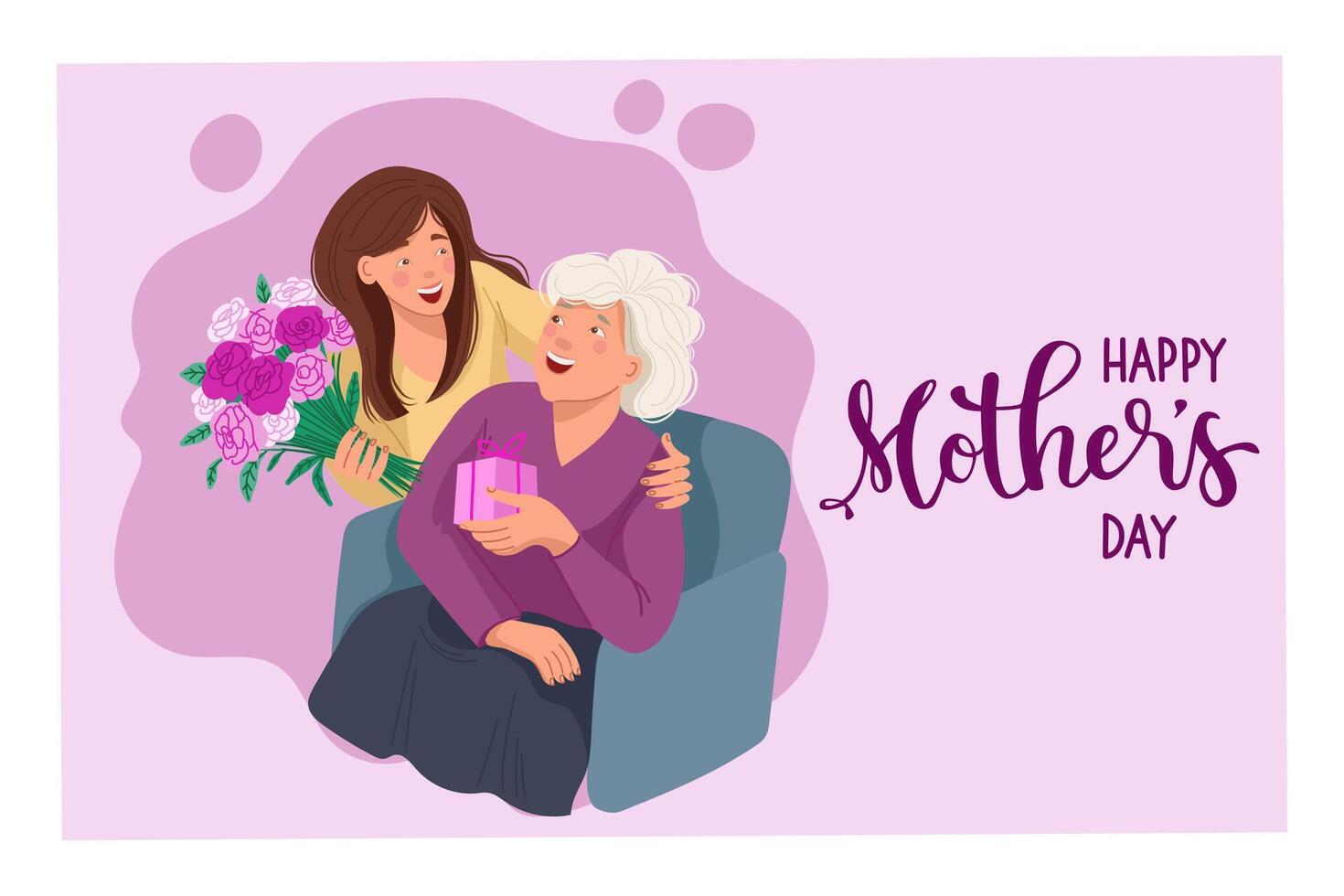 Horizontal Mothers Day card with mom and adult daughter vector