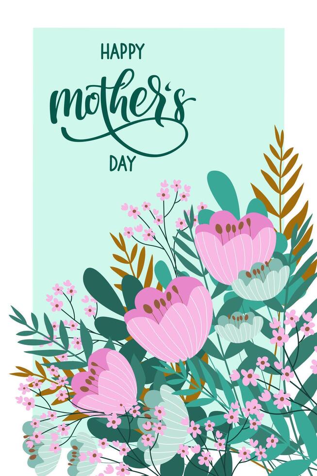 Cute vertical card with flowers vector