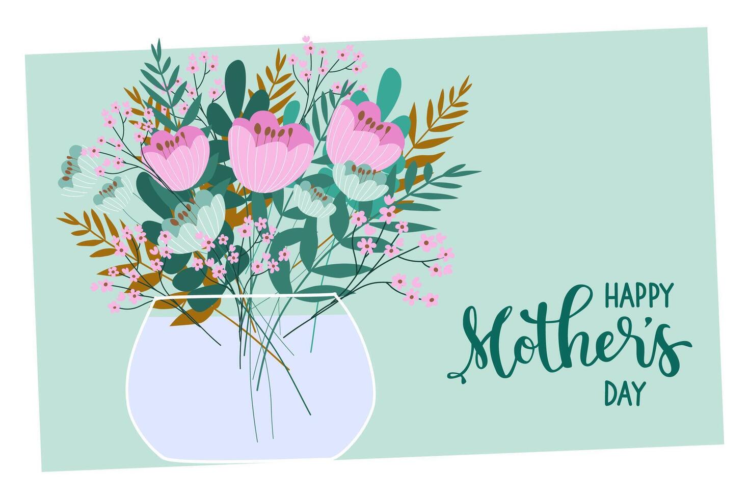 Mothers Day. Bouquet of flowers and text. vector