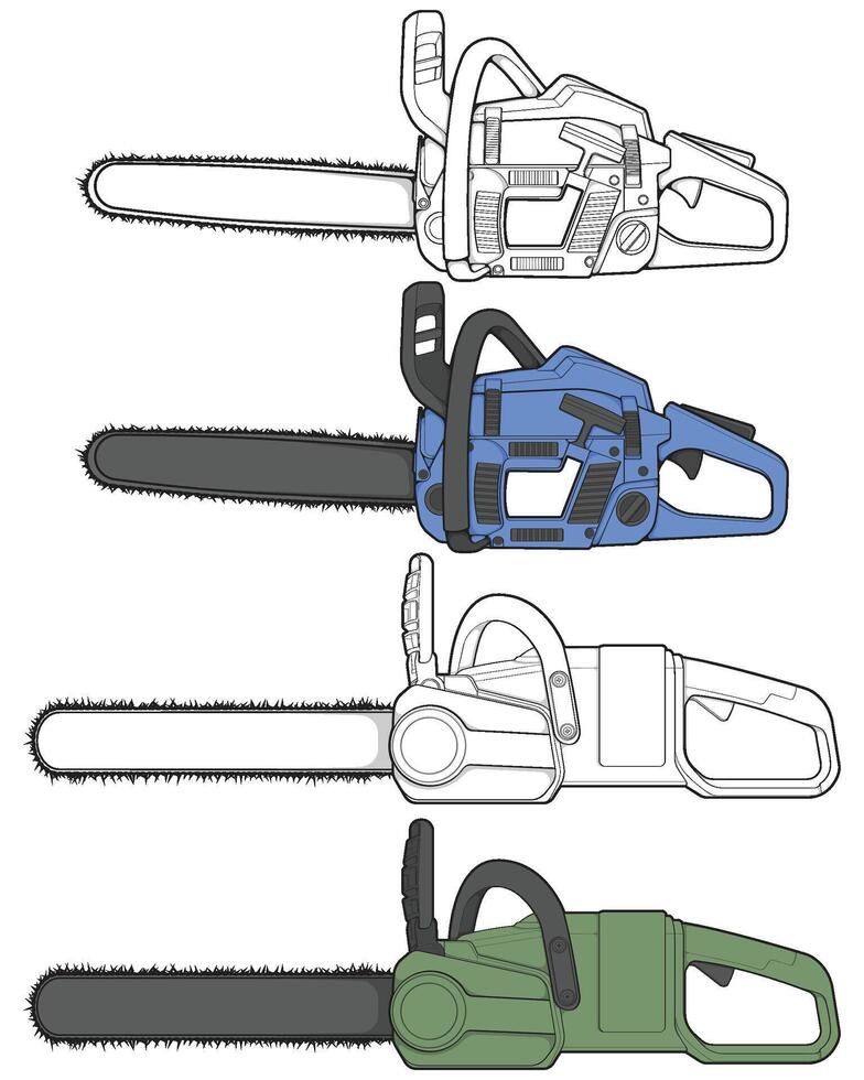 a set of four chainsaws on a white background vector