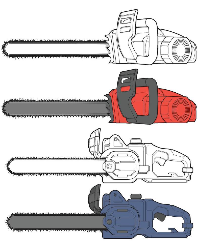 a drawing of four different chainsaws vector