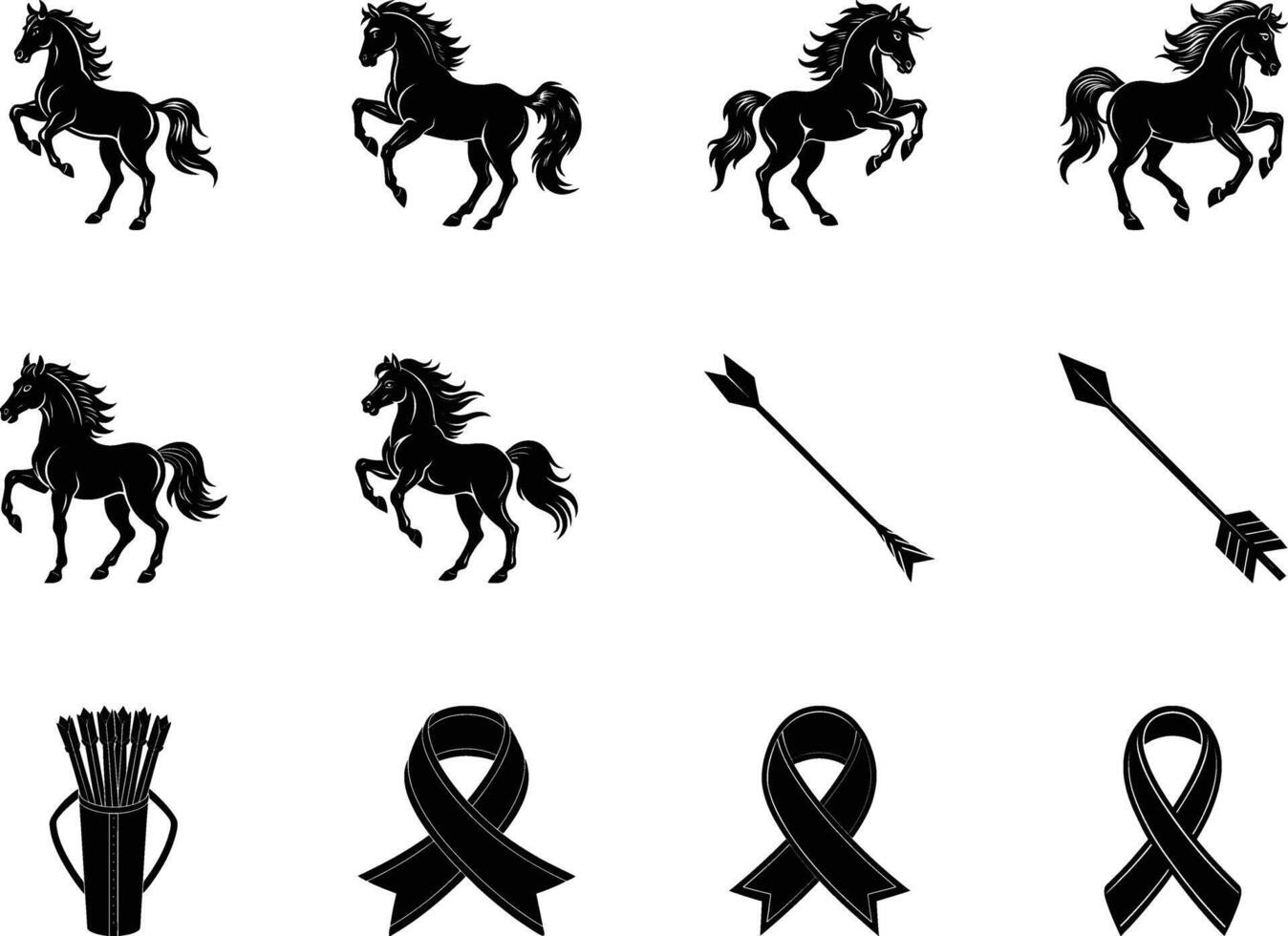 Black Horse, Arrow, and Ribbon Design Elements Graphics vector