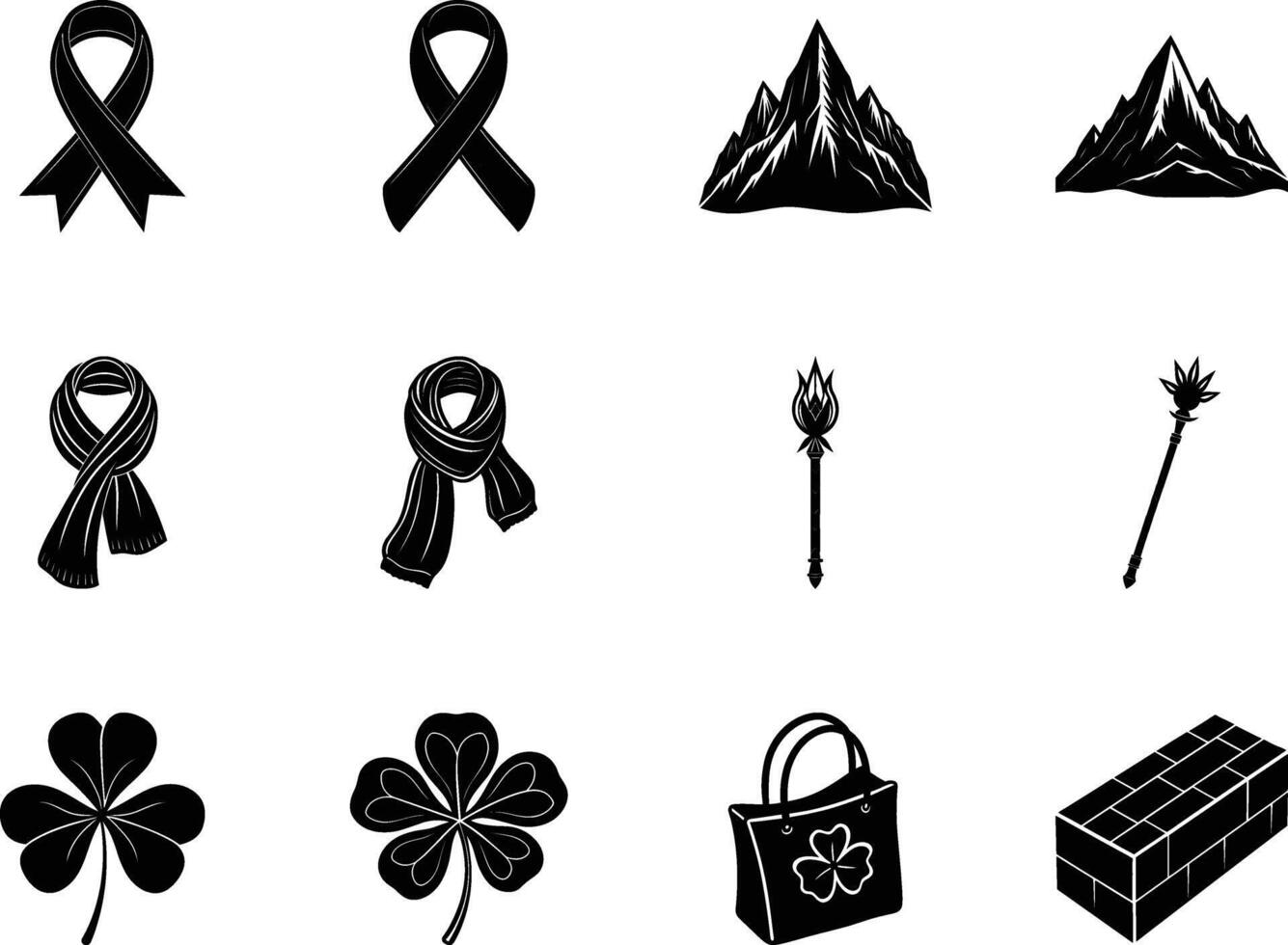 Black and White Icon Set Ribbons, Mountains, Scarves, and More vector