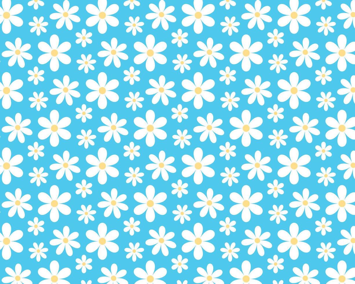 Pattern of white flowers on blue background. Simple flat illustration. background. vector