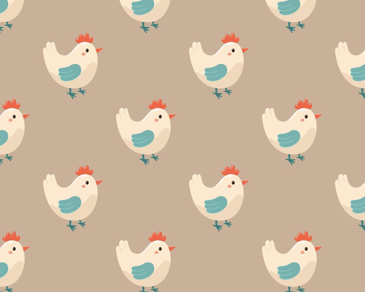 Funny pattern with chicken. illustration in flat style. vector