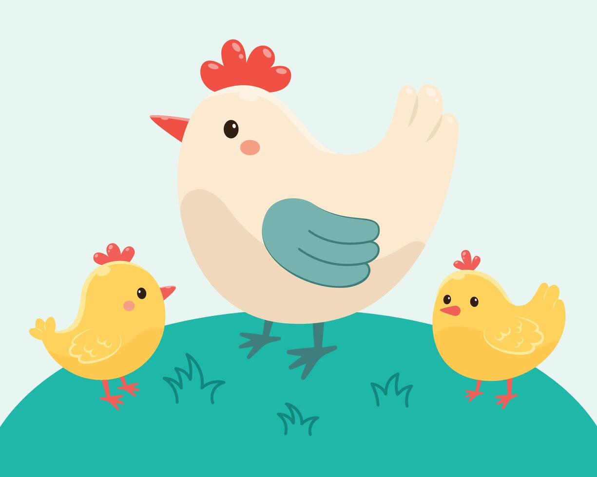 Chicken and chicks. illustration in flat style. vector