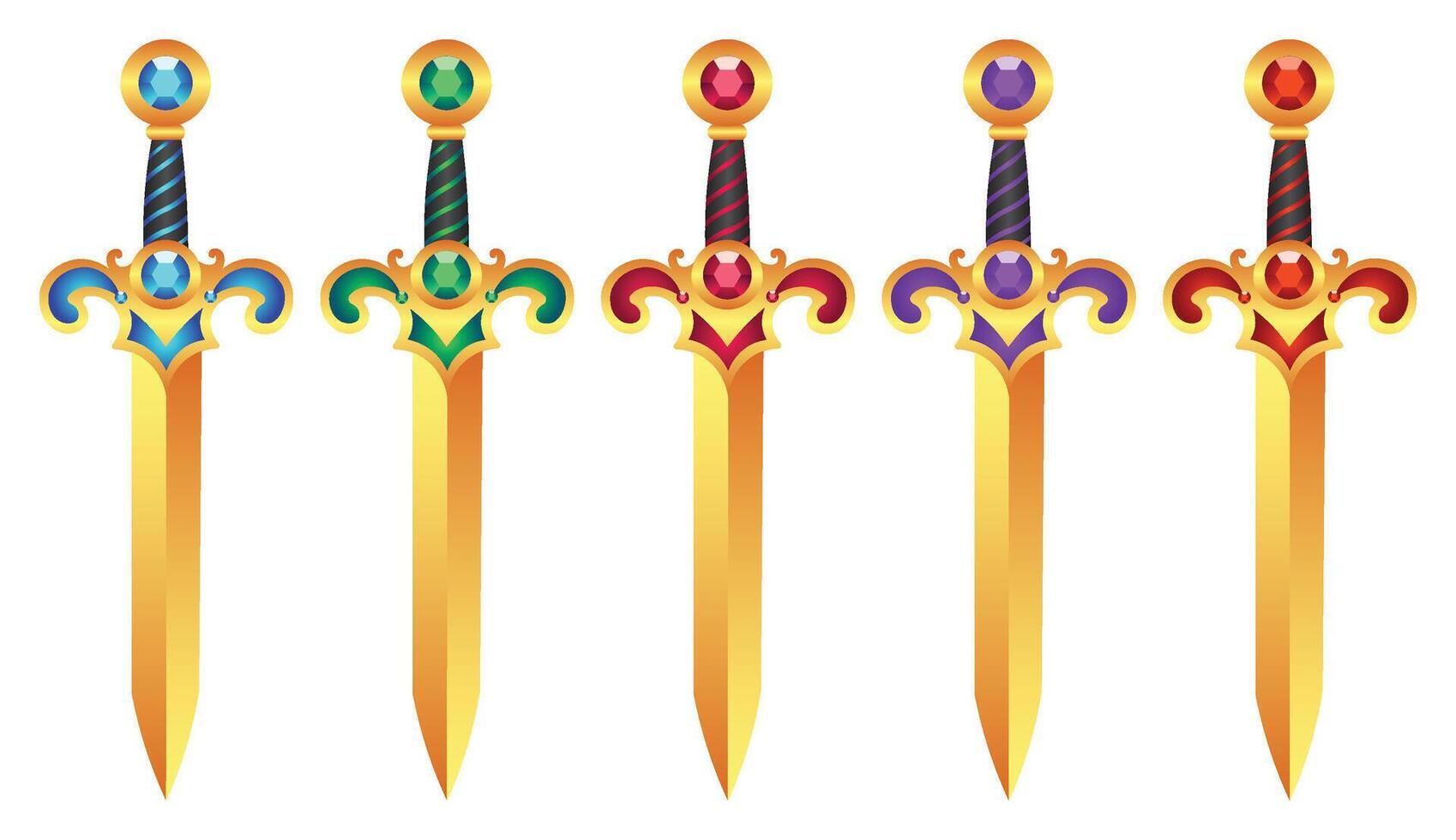 Set of gold swords with gemstones vector