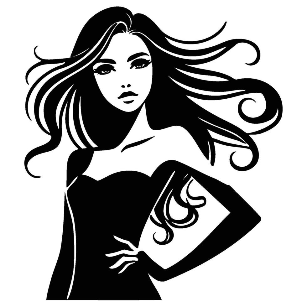 Silhouette of an empowering woman in solid black vector