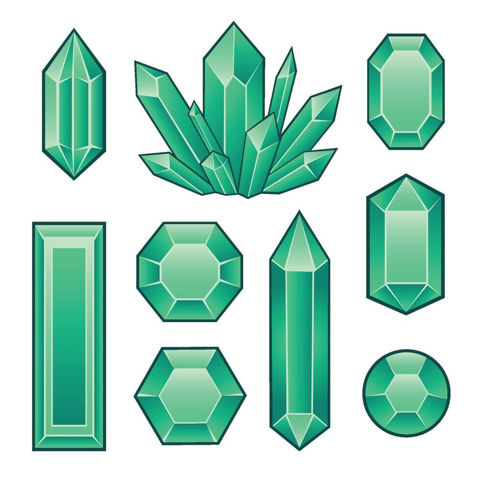 Set of green crystals and gems vector