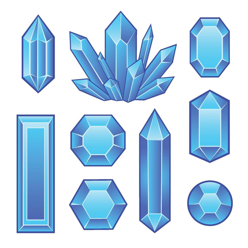 Set of light blue crystals and gems vector