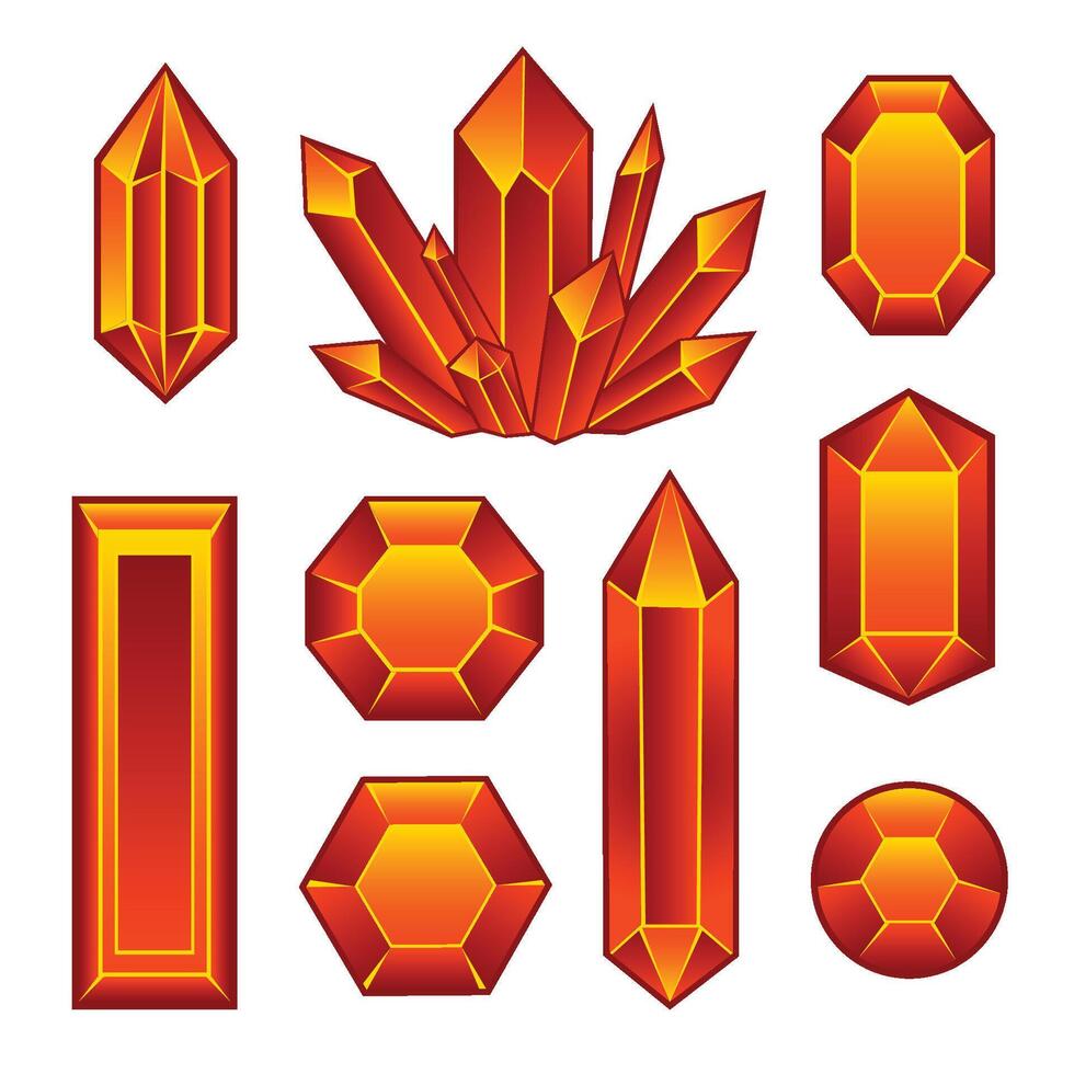 Set of fire crystals and gems vector