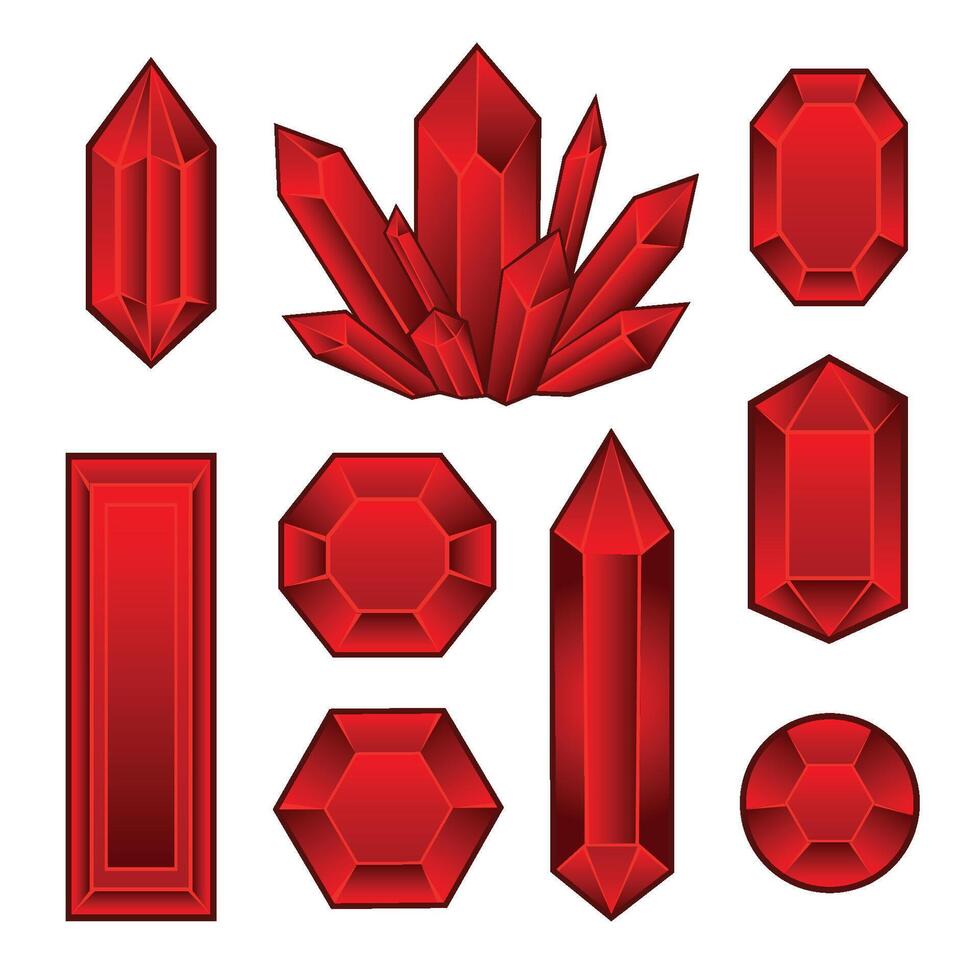 Set of red crystals and gems vector