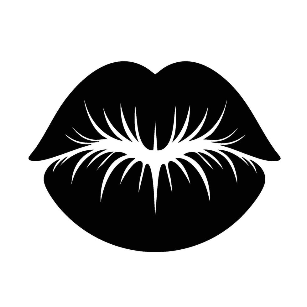 Silhouette of kissing lips in solid black vector